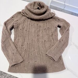Aqua Tan Beige Nude Wool Cashmere Cowl Neck Sweater Size Small